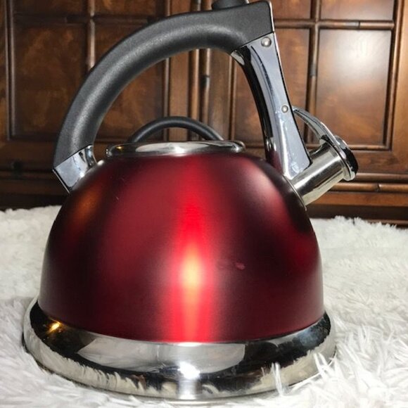 Primula Push and Serve Stainless Steel 3Qt Matte Red Whistling Tea Kettle - Picture 2 of 13
